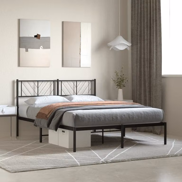 vidaXL Giroletto con Testiera in Metallo Nero L/P: 140 x 190 cm