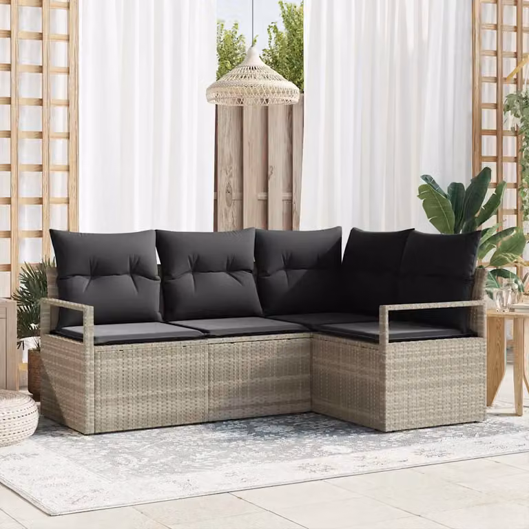 Set di divani da giardino vidaXL in polyrattan grigio chiaro con cuscini inclusi