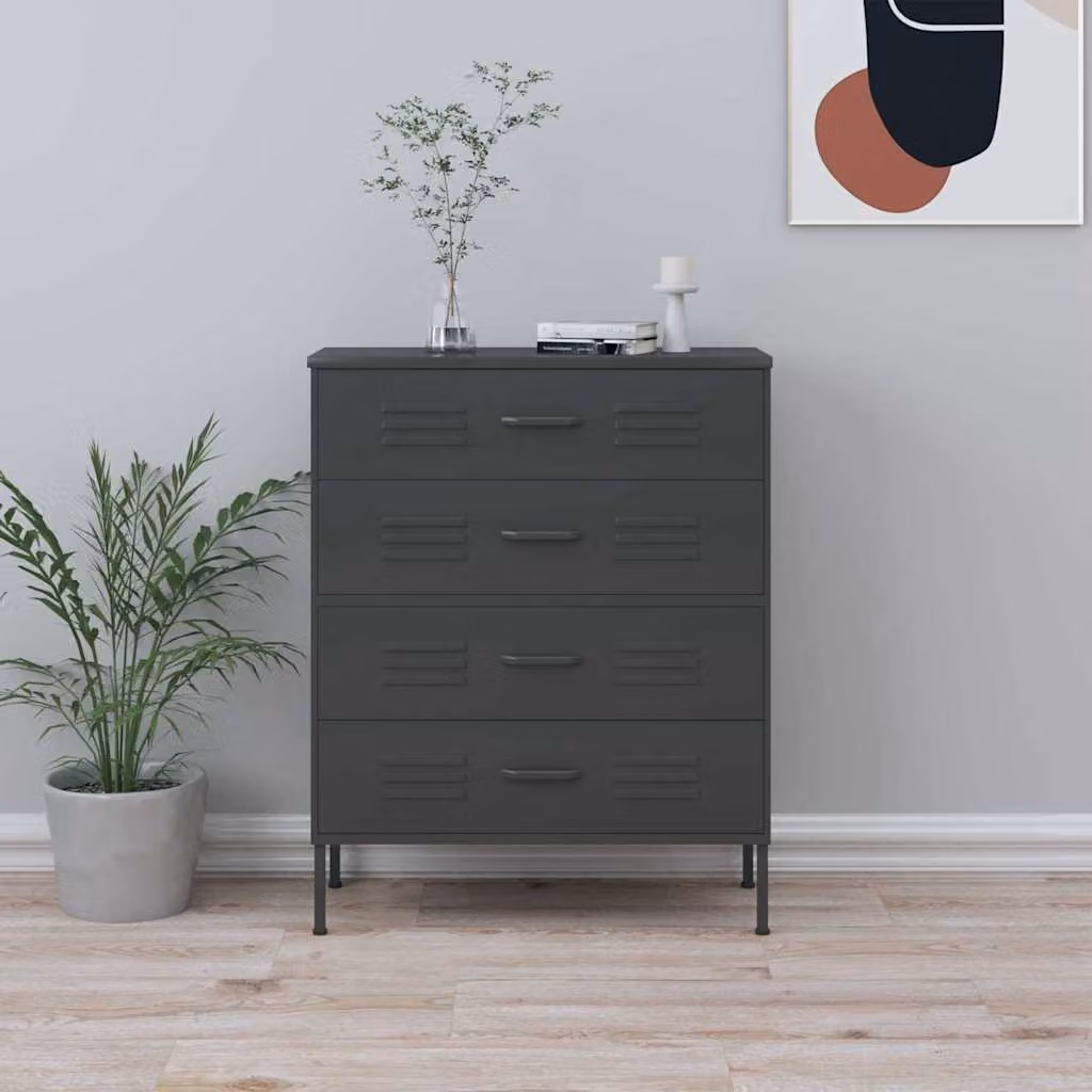 vidaXL Cassettiera Moderna in Metallo Antracite L: 80 cm, P: 35 cm, H: 101,5 cm – 1