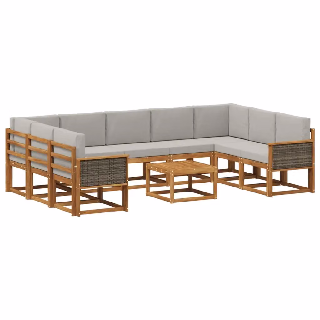 Set di divani da esterno 10 pezzi vidaXL in legno di acacia con cuscini, colore marrone e grigio – 2