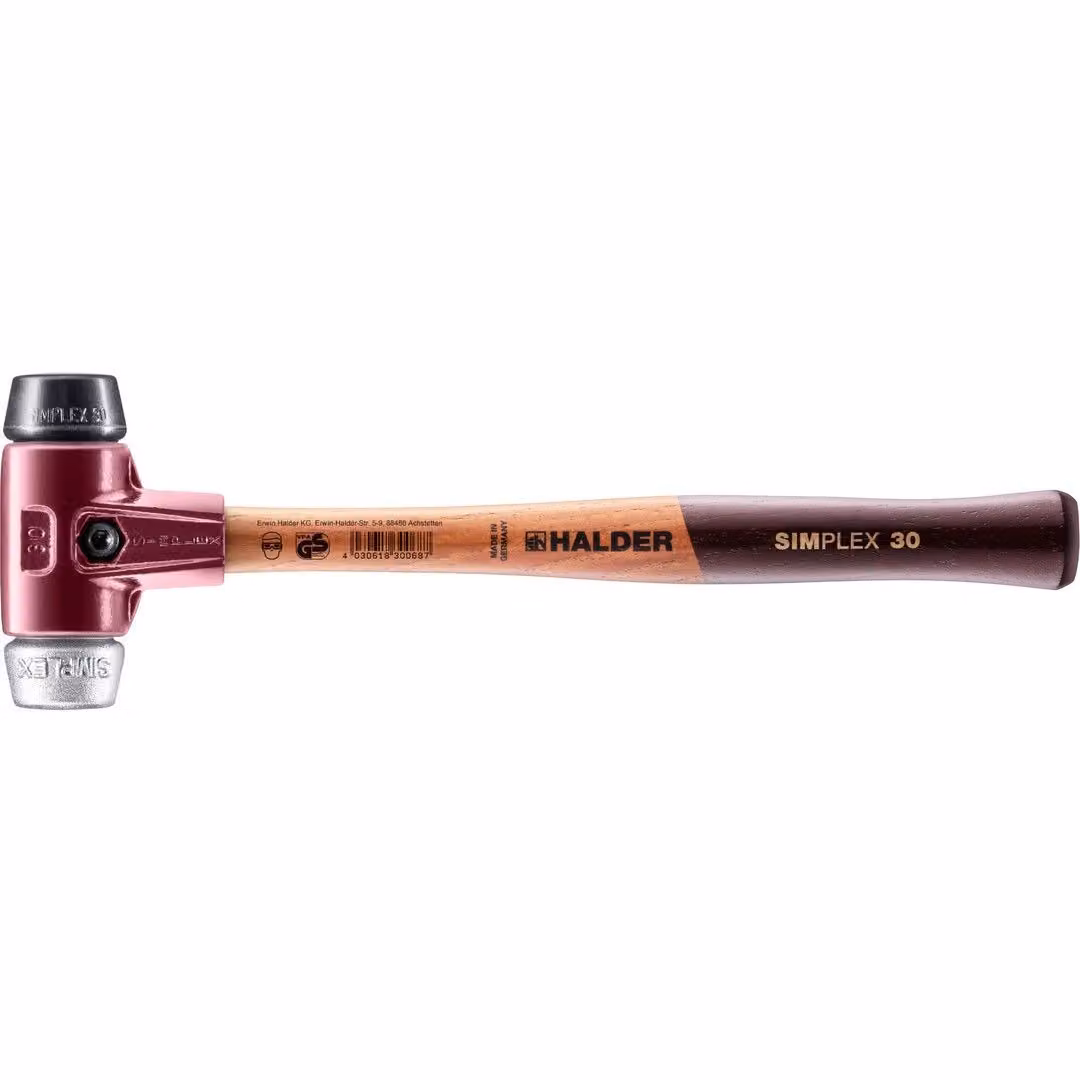 Mazza SIMPLEX soft-face con alloggiamento TE e manico in legno, Ø 30, composizione gomma / metallo morbido