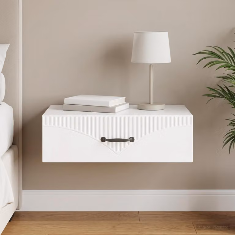 vidaXL Tavolino da Parete Laterale Moderno Bianco Lucido L 59 cm, P 34,5 cm, H 17 cm