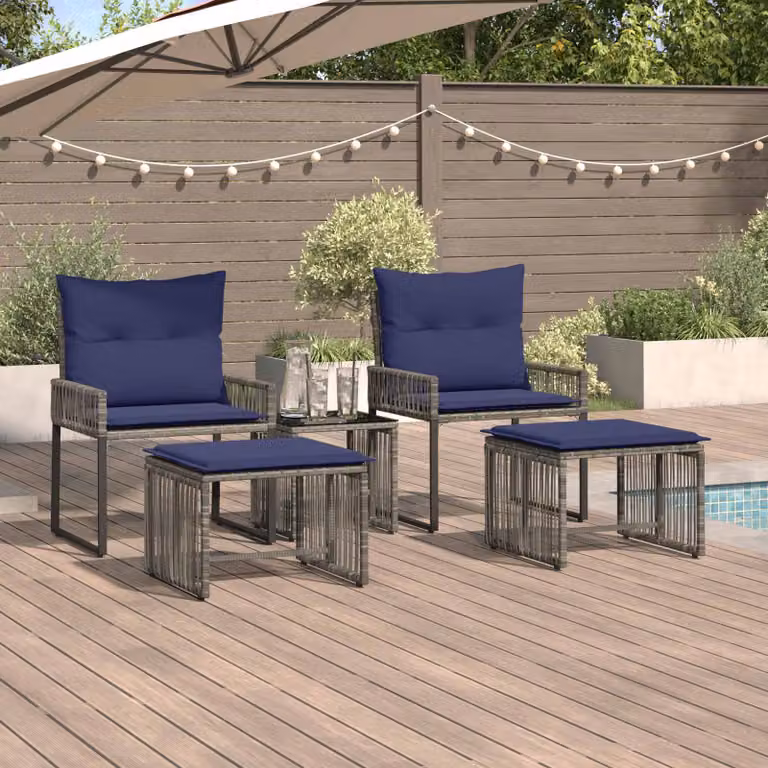 Set di mobili da esterno vidaXL in polyrattan da 11 pezzi, colore grigio e blu navy