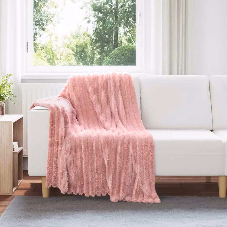 Set di 6 coperte in pile vidaXL rosa, morbido tessuto in poliestere, L: 150 cm x P: 130 cm