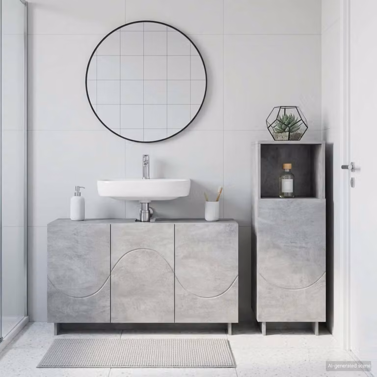 Set mobili da bagno moderni vidaXL composto da mobile lavabo e mobile contenitore in MDF, colore grigio, L/P/H: 101 x 40,79 x 58 cm