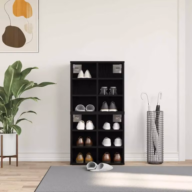 Set di 2 mobili porta scarpe vidaXL neri in legno MDF con ripiani piatti L 52 cm x P 30 cm x H 50,5 cm