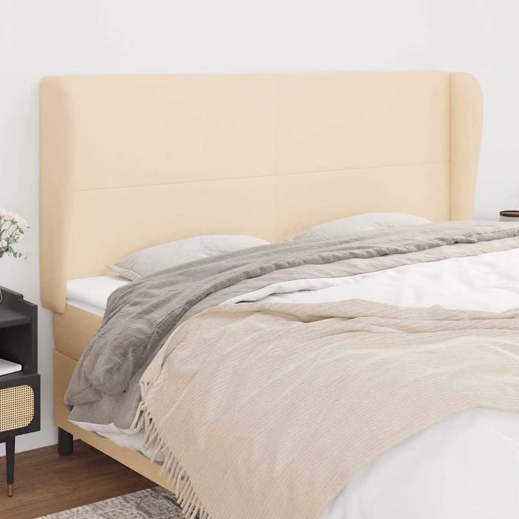 Testiera ad orecchio vidaXL in tessuto beige con struttura in legno L: 183 cm, P: 23 cm, H: 118/128 cm