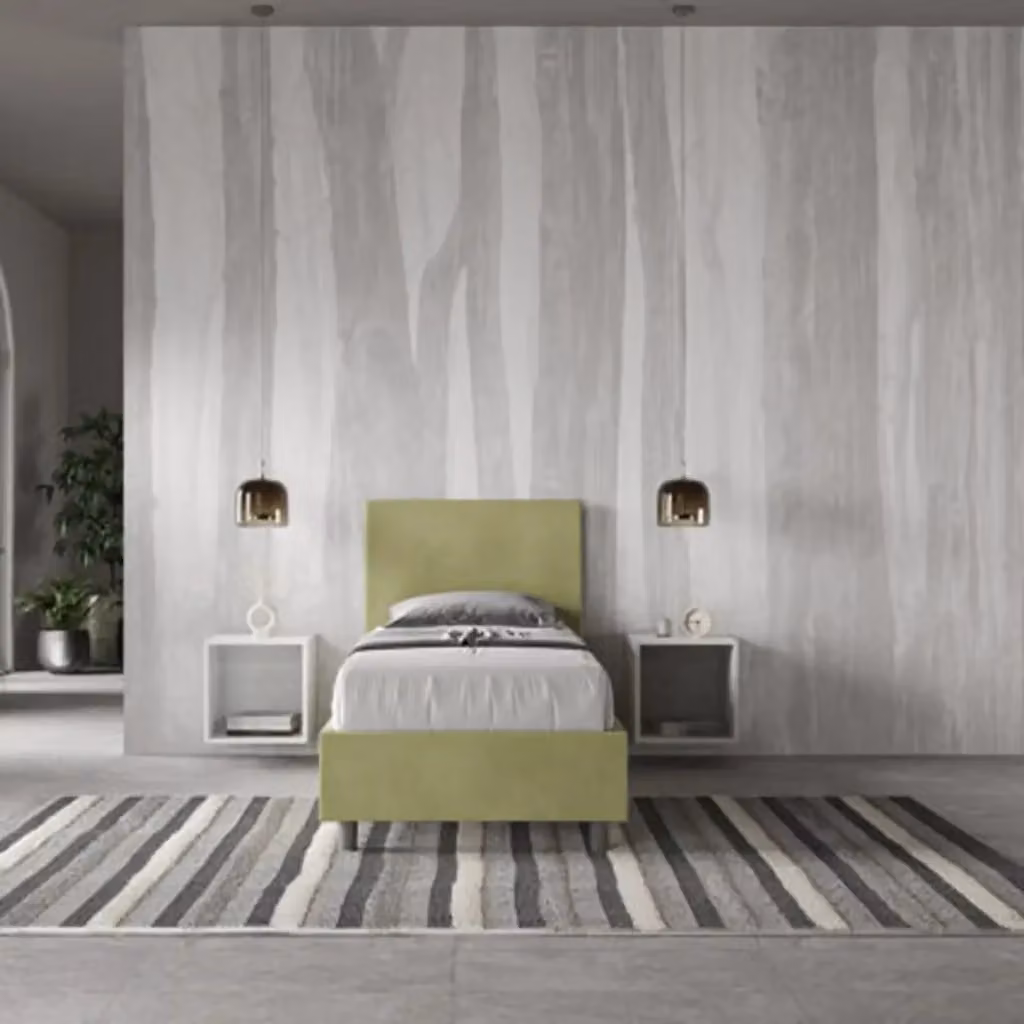 Letto singolo contenitore imbottito Adele Ityhome in microfibra colore verde L: 90 cm, P: 210 cm – 2