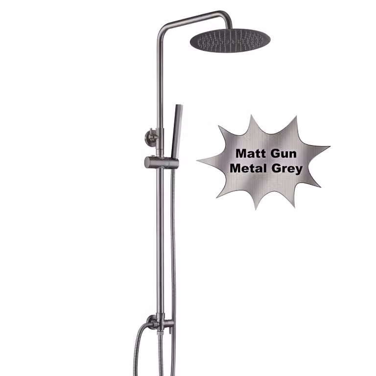 JOHO Set doccia in acciaio inox senza rubinetto, doccia a pioggia Sistema doccia con soffione, asta doccia, flessibile doccia, soffione D20cm Grigio