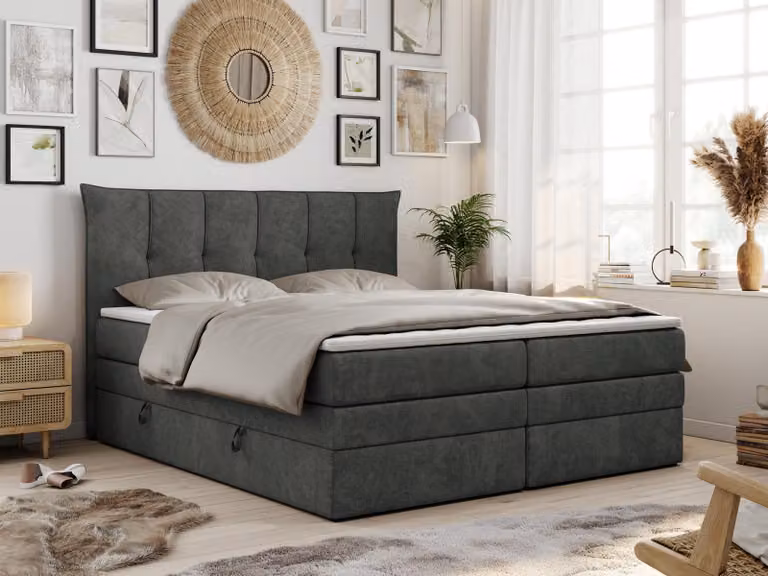 Letto boxspring con materasso a molle insacchettate a 7 zone e topper - PREMIUM-10-KING - 200x200 cm - Grigio scuro - H3