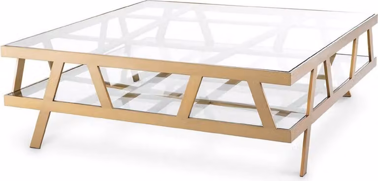 Tavolino Casa Padrino in ottone 110 x 110 x h. 37 cm - Tavolo da salotto quadrato in acciaio inox con piano in vetro - Mobili da salotto - Mobili per hotel - Mobili - Qualità lusso