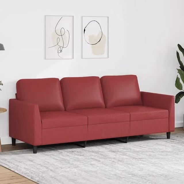 Divano a 3 Posti-Sofa 3 Posti Rosso Vino 180 cm in Similpelle 915169
