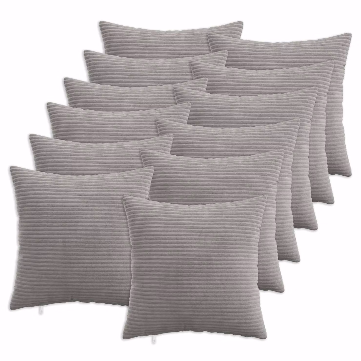 Set di 12 federe vidaXL HEERLEN in velluto a coste, Grigio Chiaro, 50 x 50 cm