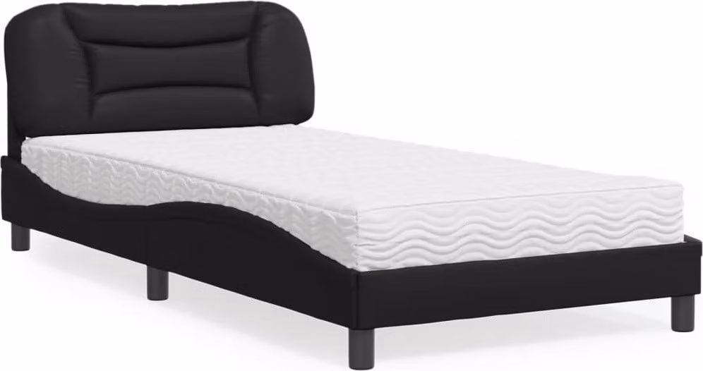 Letto con Materasso Hvar Nero 100x200 cm in Pelle finta