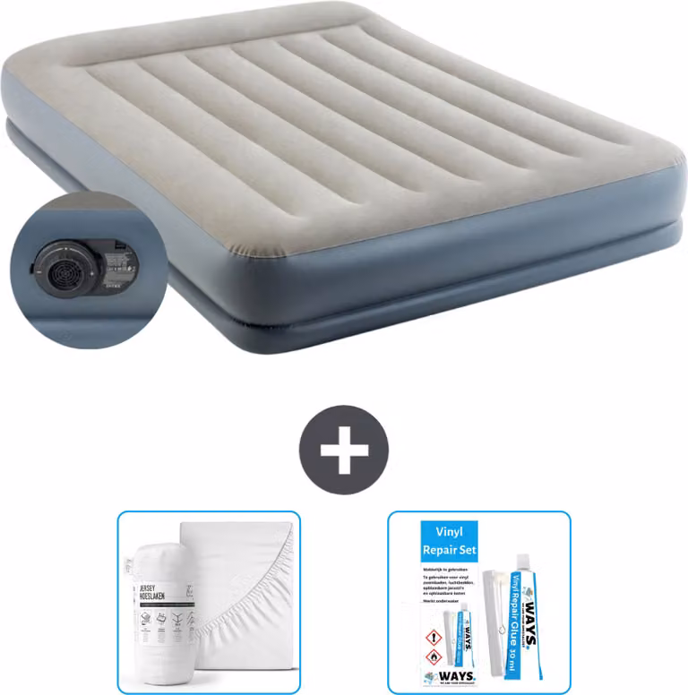 Intex Airbed - 2 persone - 152 x 203 x 30 cm - Grigio - Incluso pompa - lenzuolo e kit di riparazione