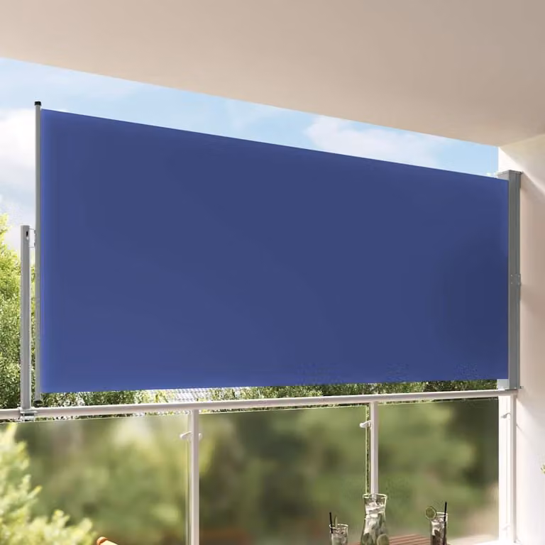 Tenda Laterale Retrattile vidaXL per Patio in Poliestere e Acciaio, Blu, L: 300 cm, H: 150 cm