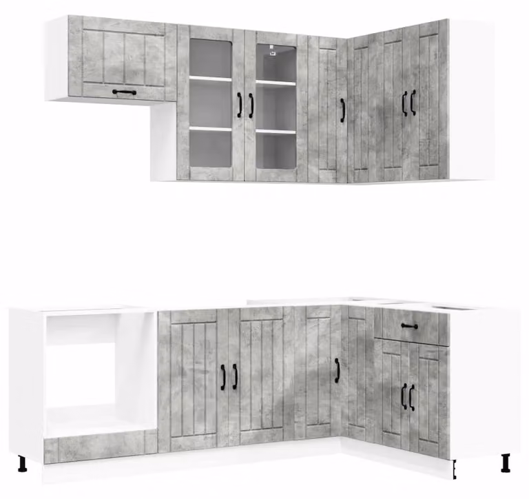 Set cucina LUCCA, 8 pezzi, grigio cemento, legno ingegnerizzato