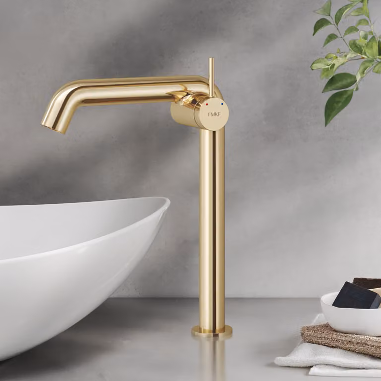 Miscelatore monocomando EMKE per lavabo, miscelatore per bagno 332x220x76 mm, risparmio idrico, protezione anticorrosione, ottone senza piombo, oro champagne