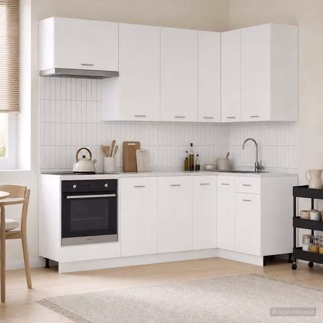 Unità cucina moderna vidaXL in 8 pezzi bianco con ante a cerniera e cassetti in legno MDF