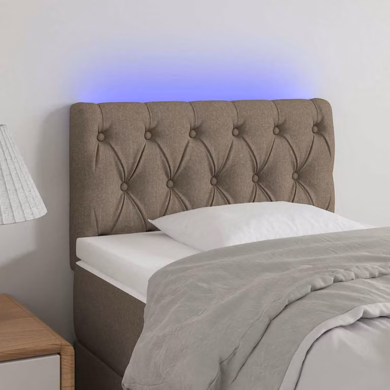 Testiera per letto vidaXL in tessuto beige con illuminazione LED integrata e porta di ricarica USB, L: 80 cm, P: 7 cm, H: 78-88 cm