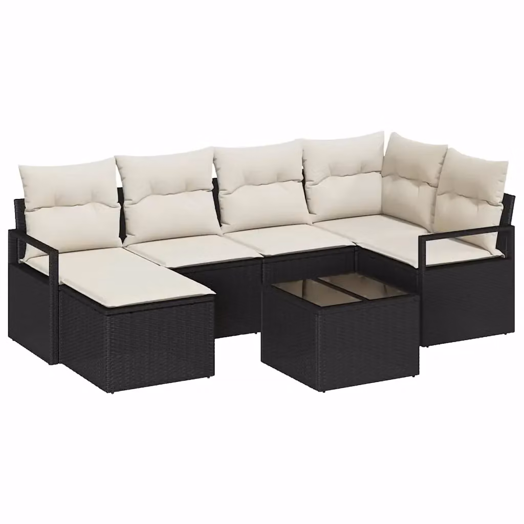 Set di divani da giardino vidaXL in rattan nero con cuscini beige e struttura in acciaio – 2