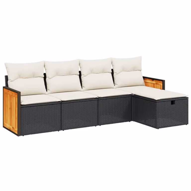 Set Divani da Giardino 5 pz con Cuscini in Polyrattan Nero