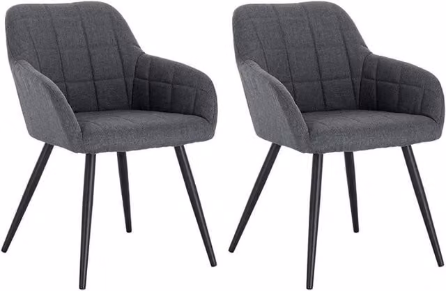 Set di 2 sedie da pranzo moderne in lino grigio scuro con struttura in metallo matt – 1