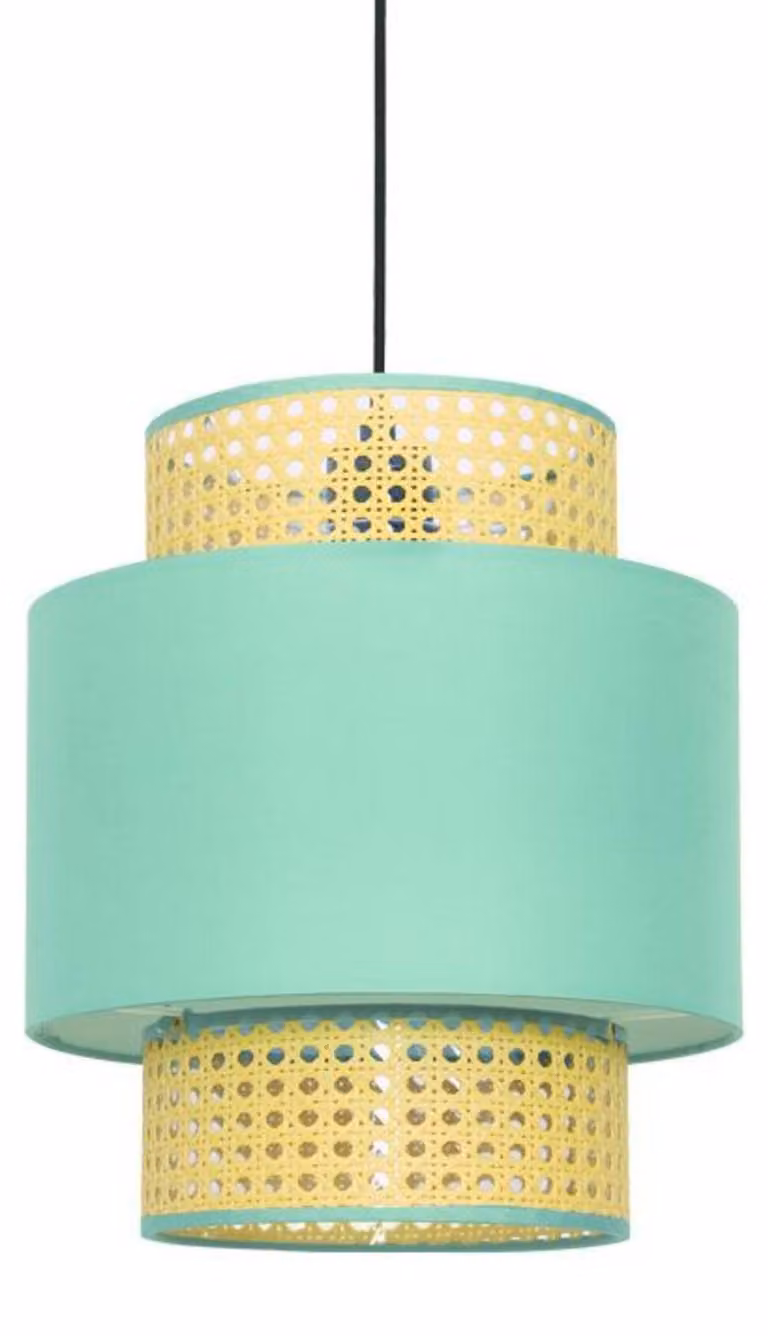 Lampada a sospensione ACA 1xE27 NISYROS in tessuto e rattan D30xH150 cm TF20831PG