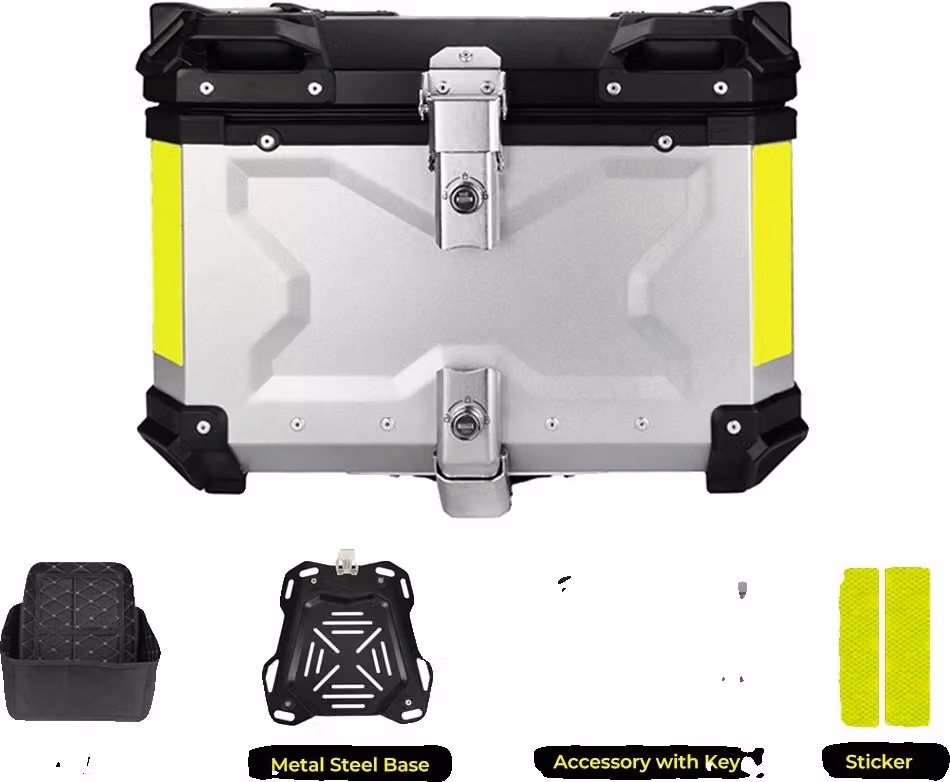Portapacchi posteriore per moto, alluminio impermeabile, opzioni 45L/55L/65L, 55L X Argento