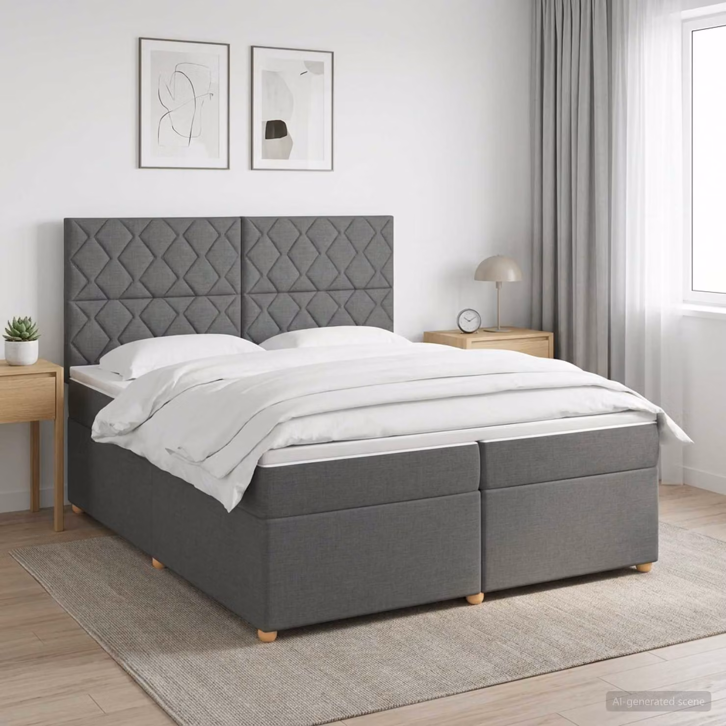 Letto box spring con materasso ibrido vidaXL Grigio e Bianco L/P: 200 x 200 cm