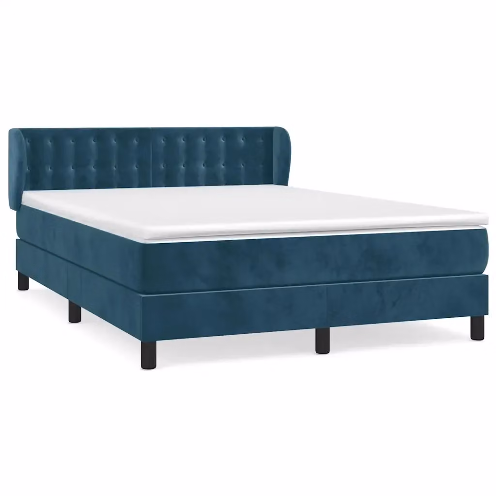 Giroletto a Molle con Materasso Ibrido vidaXL in Velluto Blu Scuro e Bianco, L/P/H: 140 x 190 cm – 2
