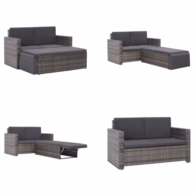 vidaXL set salotto da giardino 2 pezzi con cuscini in poly rattan grigio - Set divano da giardino - Set divano da giardino - Set divano da giardino - Set divano da giardino