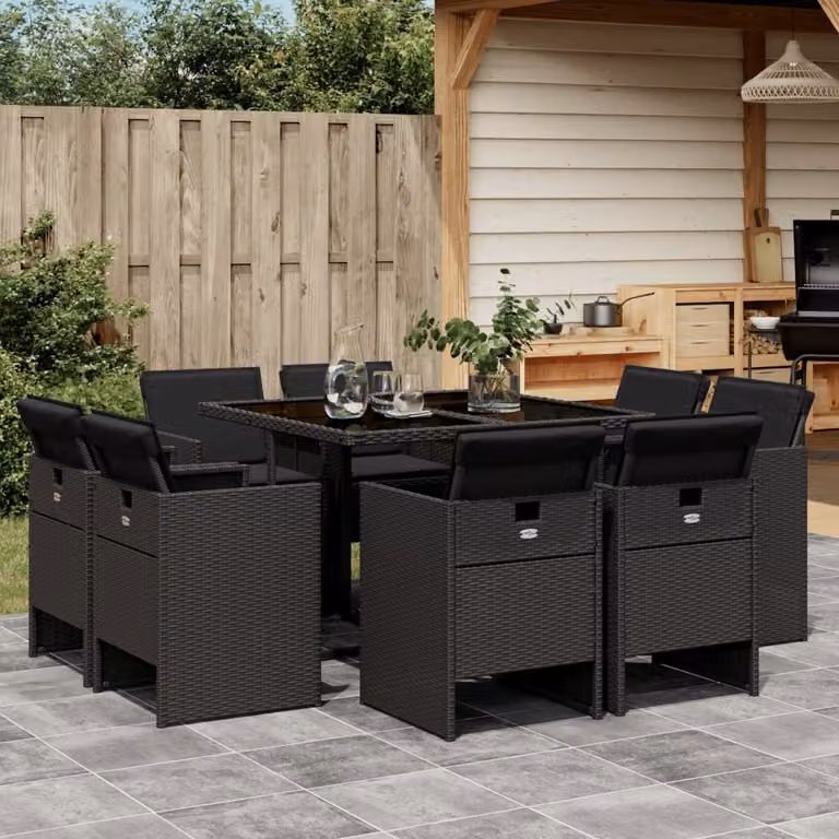 Maison Exclusive - Set da Pranzo da Giardino 9 pz con Cuscini Nero in Polyrattan