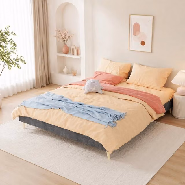 Struttura Letto Minimalista Grigia in Velluto Olandese 160x200 cm Senza Testiera e Materasso