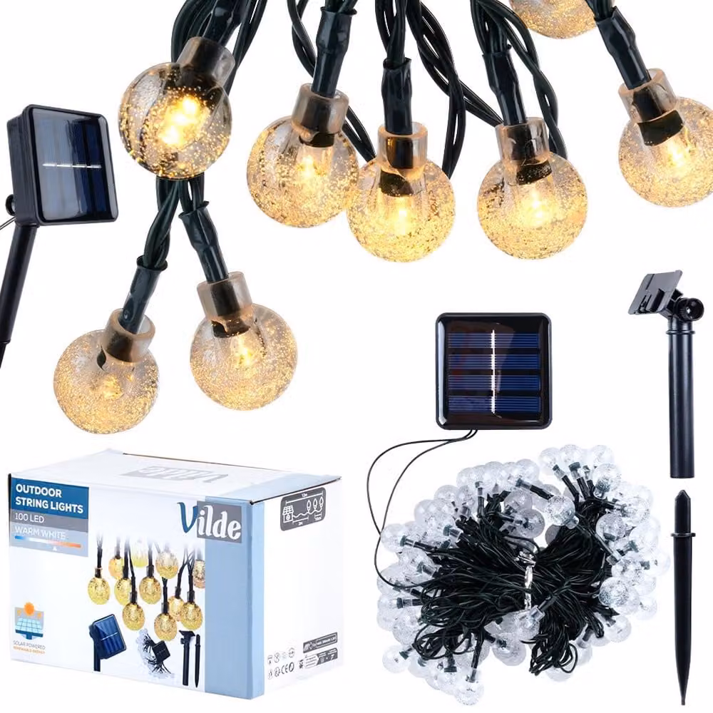 Vilde Ghirlanda LED da giardino Luci da giardino Lampade solari Catena LED da giardino 10 m 100 pz.