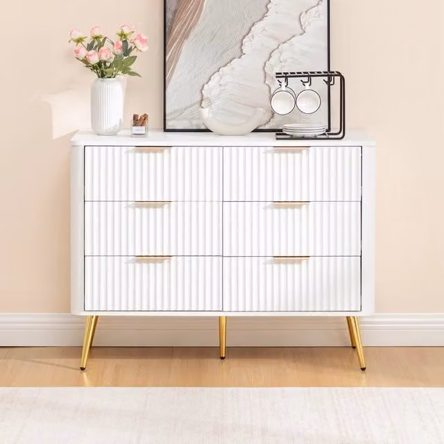 Cassettiera Singularty moderna con 6 cassetti soft close e maniglie in metallo, bianca, L: 80 cm, P: 40 cm, H: 110 cm