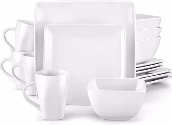 Servizio da tavola in ceramica da 16 pezzi - piatti, piatti per dessert, tazze - bianco - per 4 persone