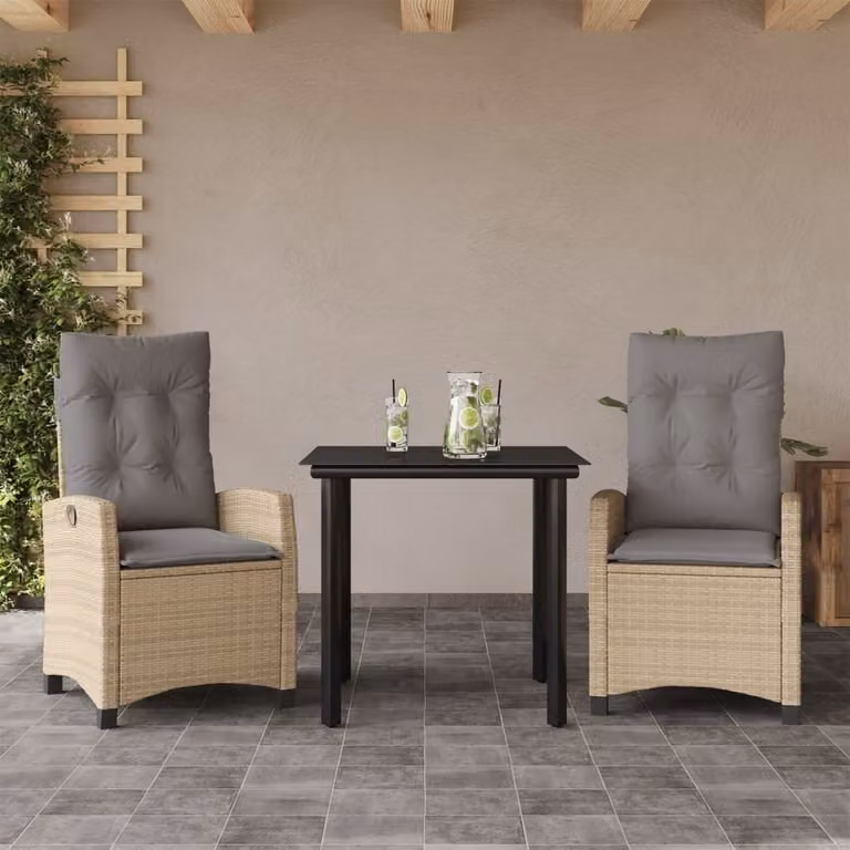 Maison Exclusive - Set Pranzo da Giardino 3 pz con Cuscini Beige Misto Polyrattan