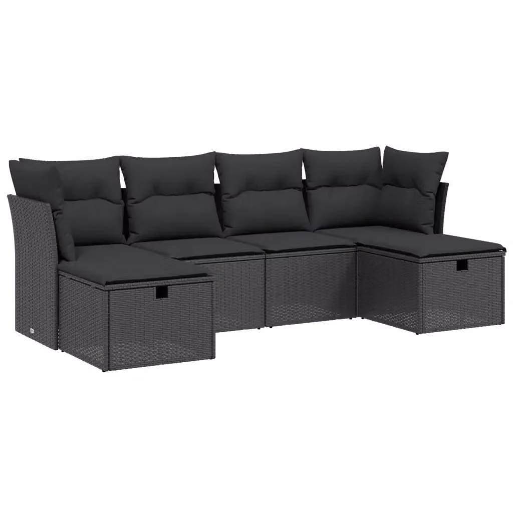 Set Divano da Giardino vidaXL 6 pz in Polyrattan Nero con Cuscini e Struttura in Acciaio – 2