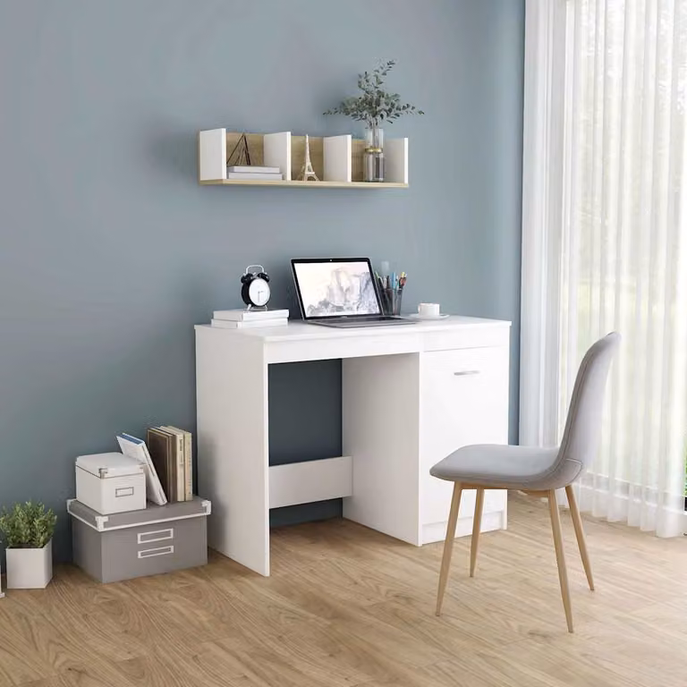 Scrivania moderna vidaXL bianca in legno e MDF, L 100 x P 50 x H 76 cm