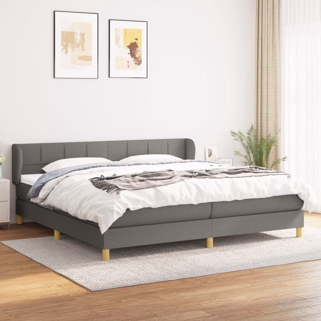 The Living Store Letto a molle con materasso grigio scuro 200x200 cm in tessuto
