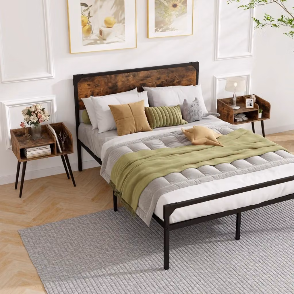 Set di 2 comodini moderni con mensole aperte a 2 piani, finitura marrone rustico e nero – 2