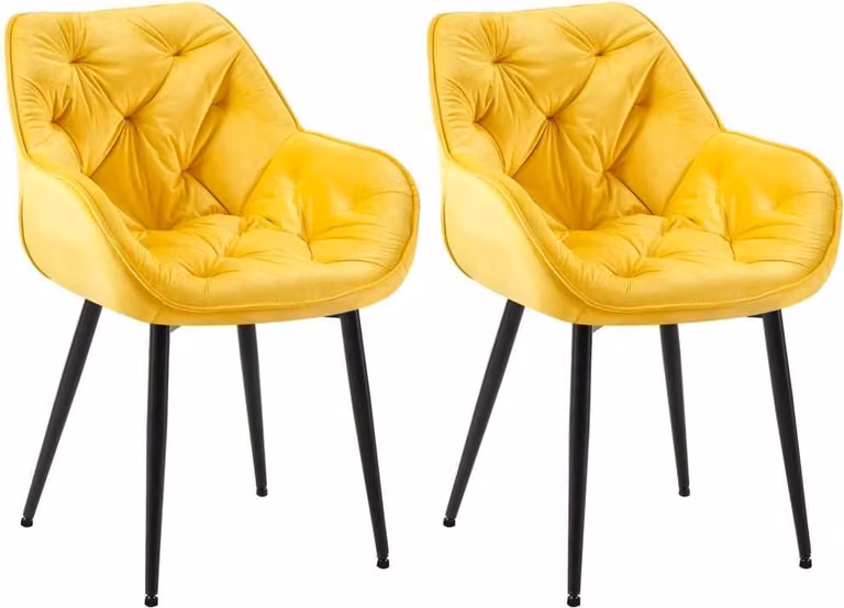 set di 2 sedie da pranzo in velluto - Set di sedie - Design moderno e comfort | Colore: giallo