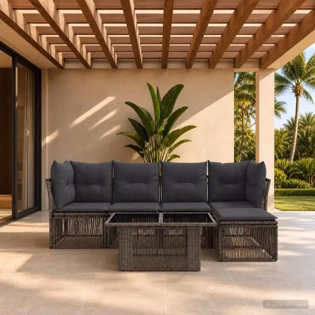 Set Divano da Giardino 6 pz Grigio polyrattan 3436460