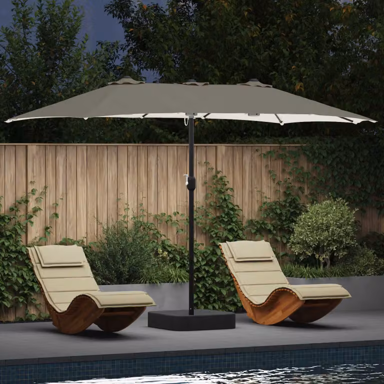 Ombrello da giardino a braccio cantilever vidaXL in sabbia e antracite L: 385 cm, P: 209 cm, H: 244 cm