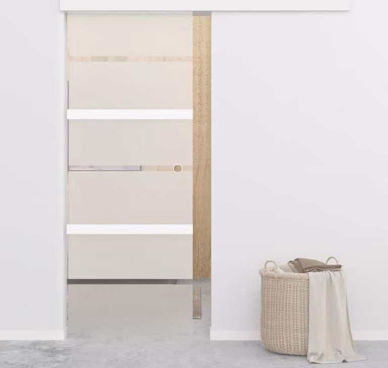 The Living Store Porta scorrevole ESG in vetro e alluminio 76x205 cm Argento