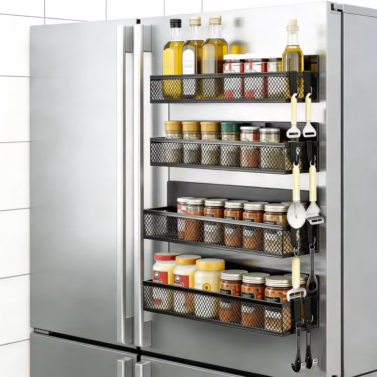 Set di 4 mensole magnetiche per spezie, organizer da cucina senza necessità di foratura