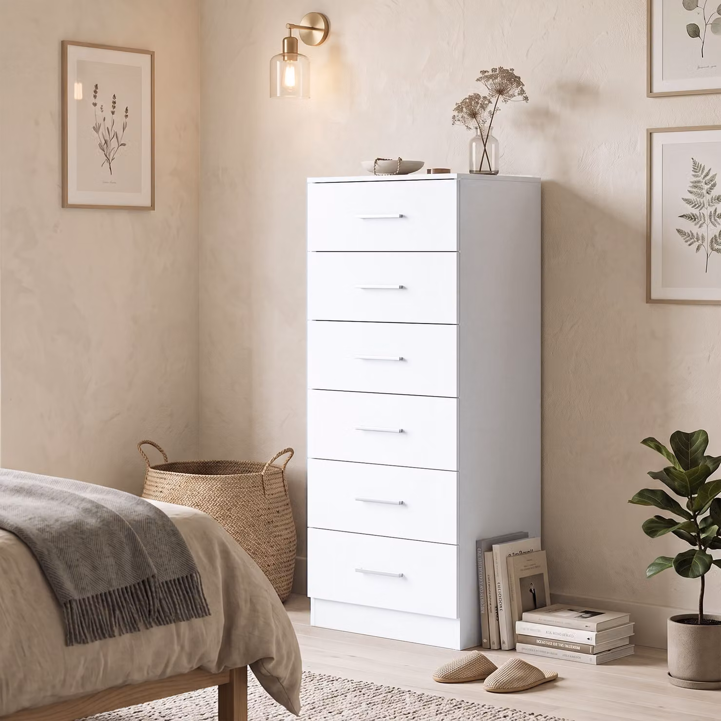 Cassettiera Alta HOMCOM con 6 Cassetti e Sistema Antiribaltamento, Bianco, L 40 cm x P 40 cm x H 110 cm – 2