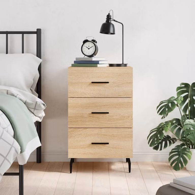 Comodino moderno vidaXL in legno e metallo, colore rovere, L/P/H: 40 x 40 x 66 cm
