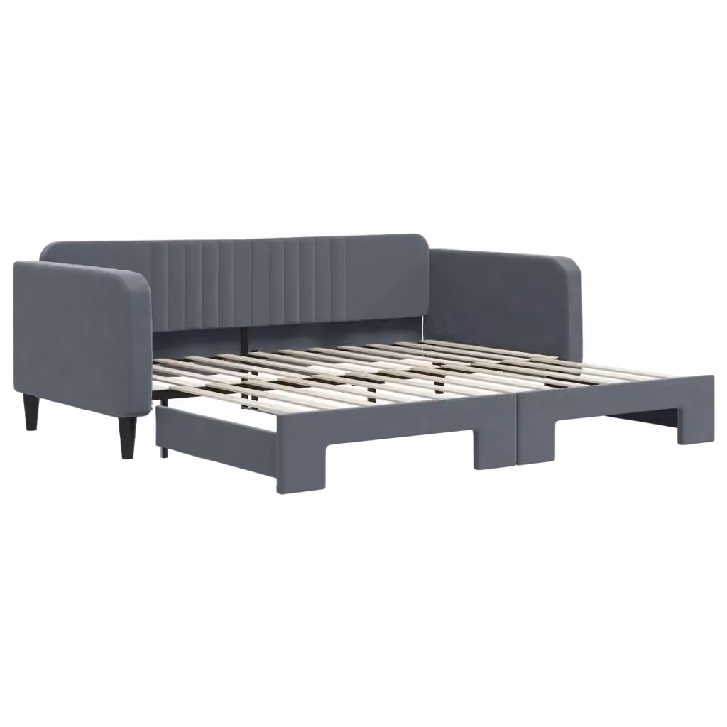 Divano Letto Moderno vidaXL in Velluto Grigio con Letto Estraibile L/P/H: 223 x 110 x 75 cm, Piano d'appoggio: 100 x 200 cm – 2